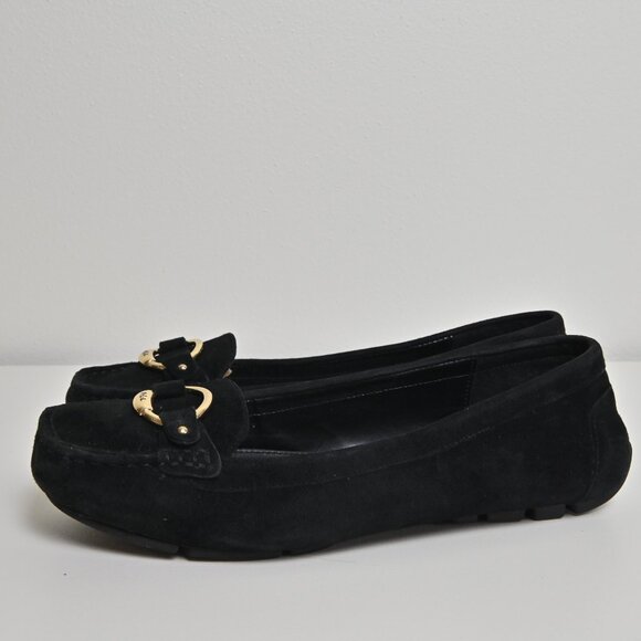 Lauren Ralph Lauren Candace Gold Ring Black Suede Ballet Flats Women's US9.5 UK7 - Picture 5 of 16